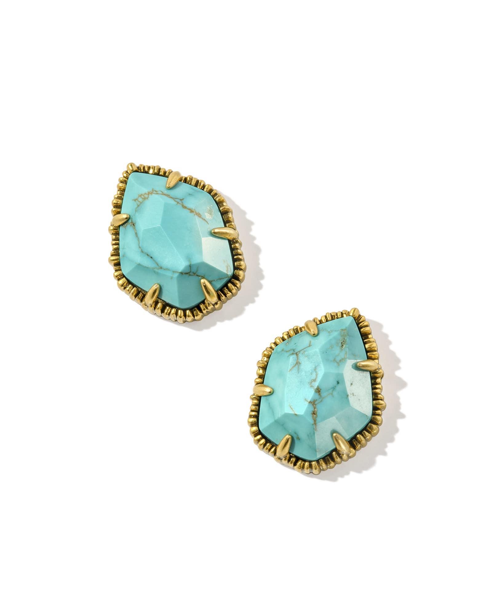 Tessa Vintage Gold Statement Stud Earrings in Variegated Turquoise Magnesite Product Image