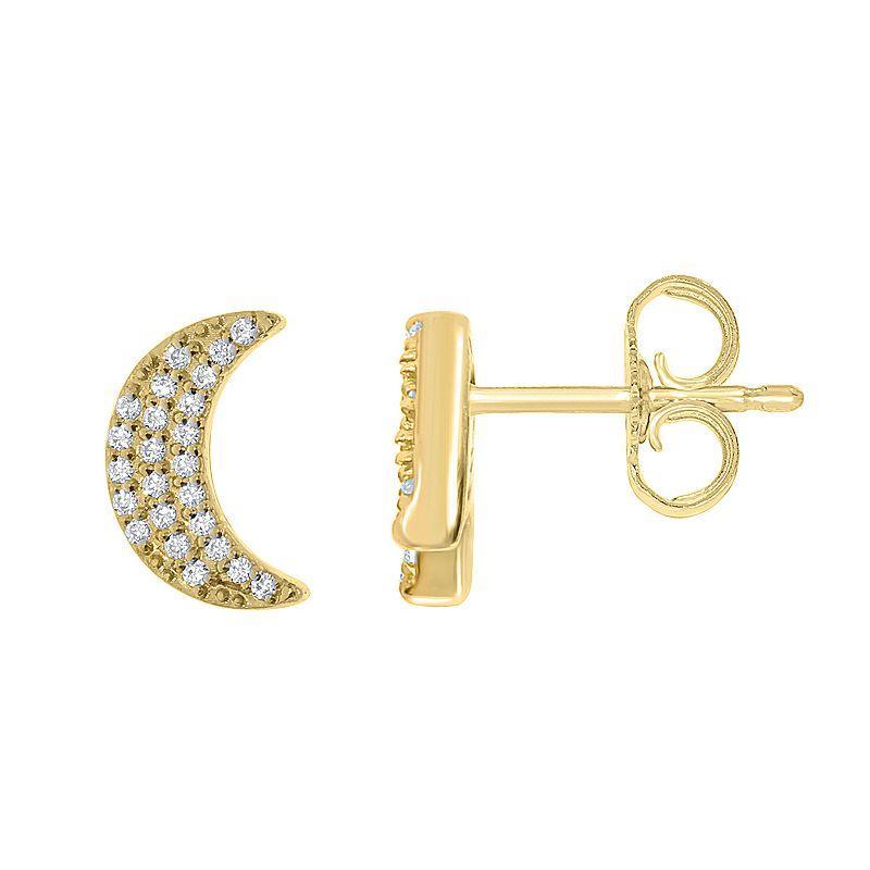 Sterling Silver 1/6 Carat T.W. Diamond Crescent Moon Stud Earrings, Womens, Gold Tone Product Image