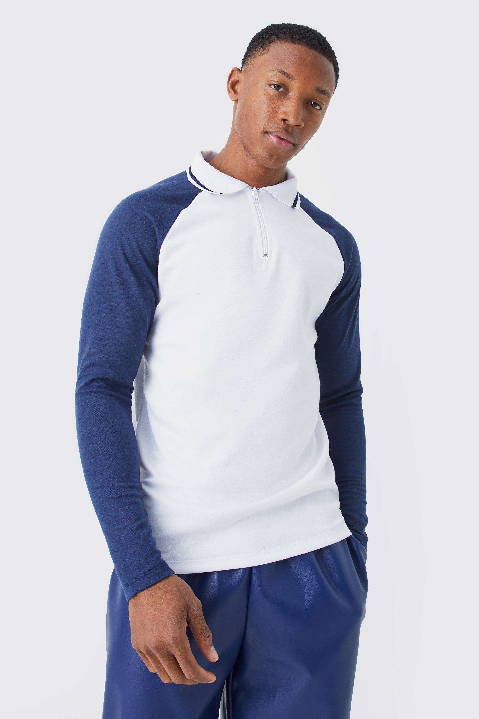 Slim Raglan Colour Block Interlock Polo | boohooMAN USA Product Image