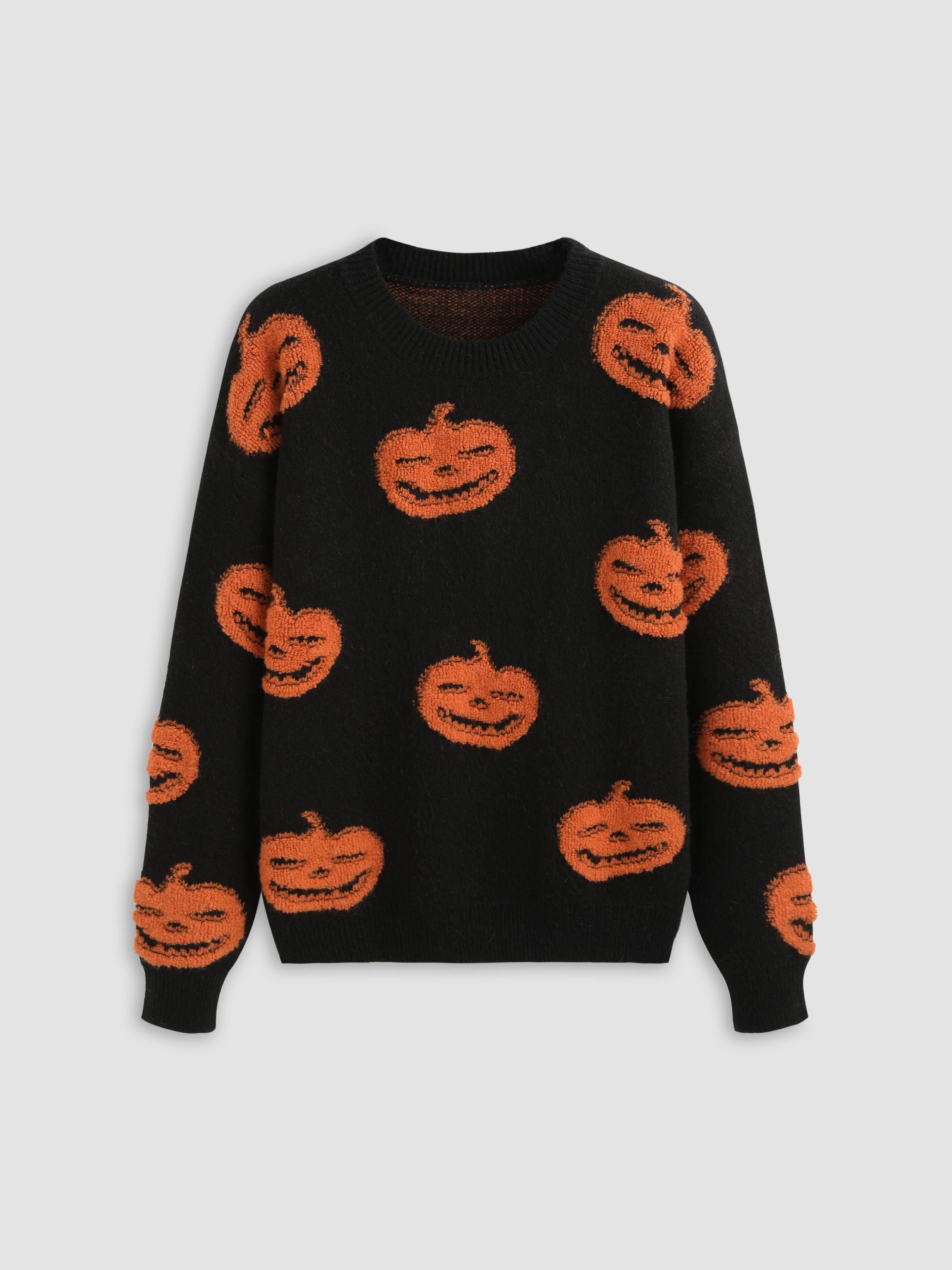 Halloween Round Neck Pumpkin Long Sleeve Sweater  Product Image