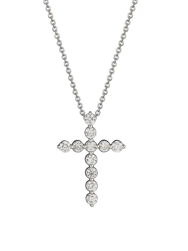 Womens 14K White Gold & 1.50 TCW Diamond Cross Pendant Necklace Product Image