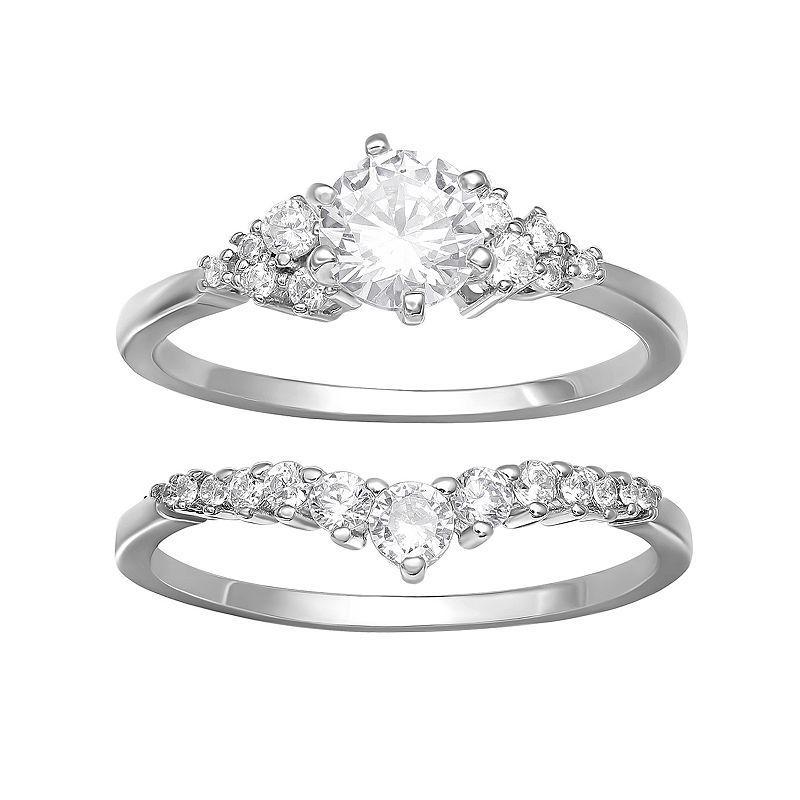 PRIMROSE Sterling Silver Cubic Zirconia Cluster Engagement Ring Set, Womens Product Image