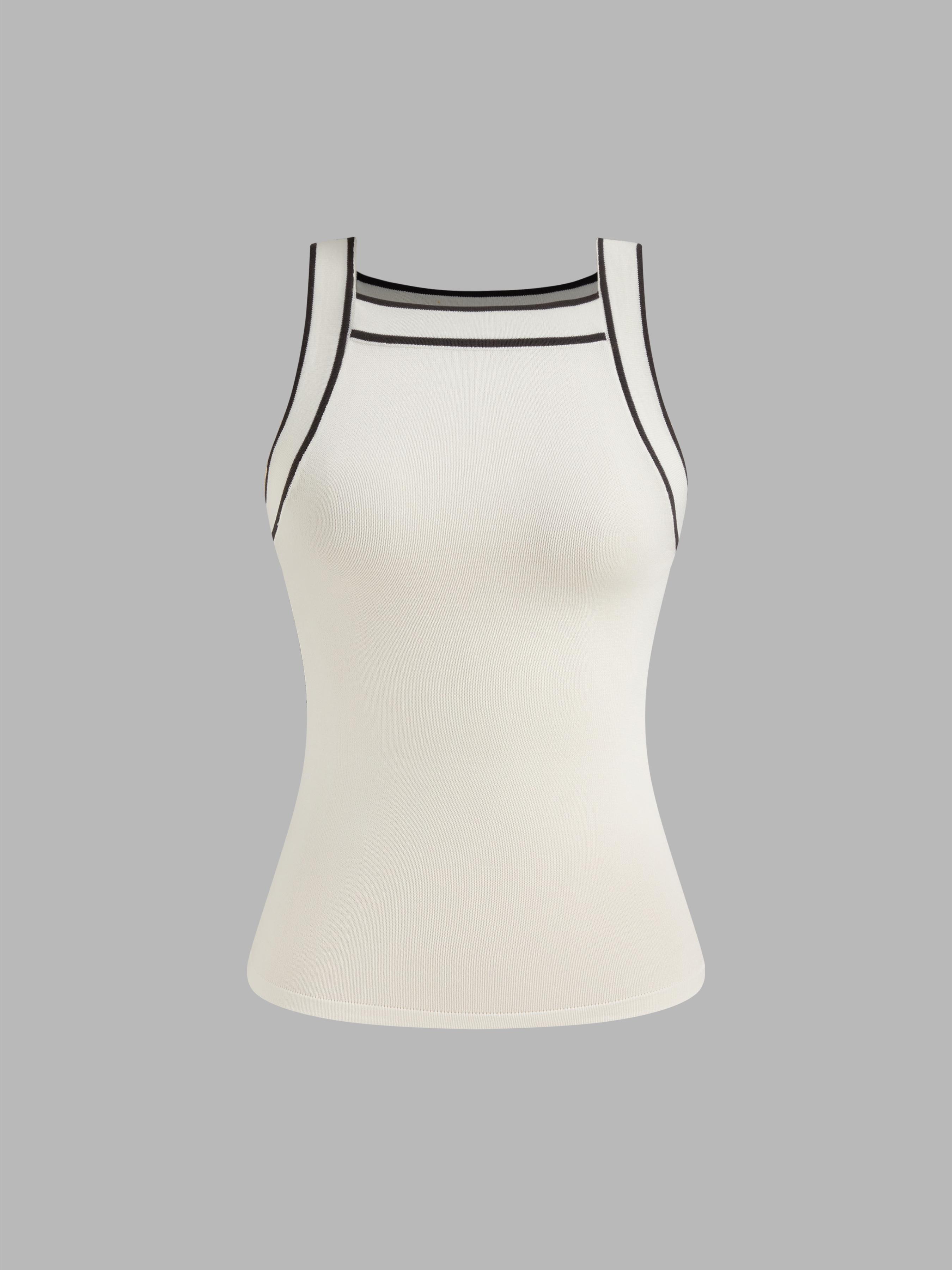 Knit Boat Neck Solid Contrasting Binding Tank Top Product Image