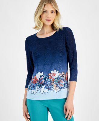 Jm Collection Womens Printed 3/4-Sleeve Top, Created for Macys Product Image