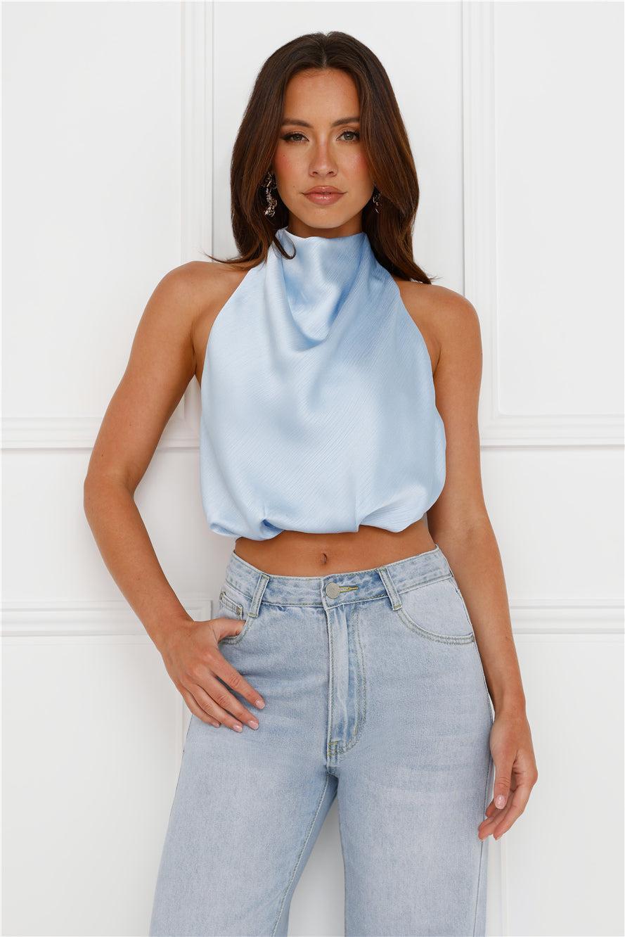 Pippin Satin Halter Crop Top Blue Product Image