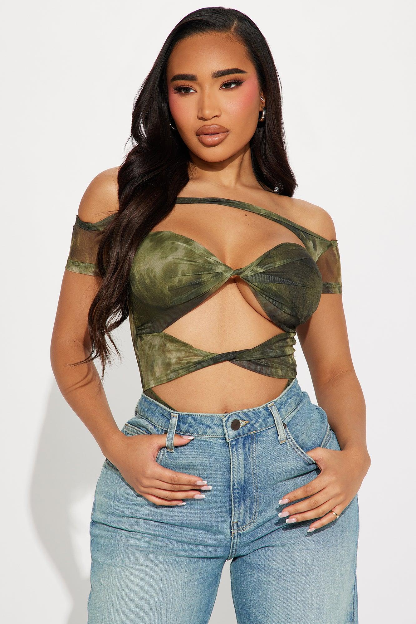 Madeline Mesh Bodysuit - Green/combo Product Image