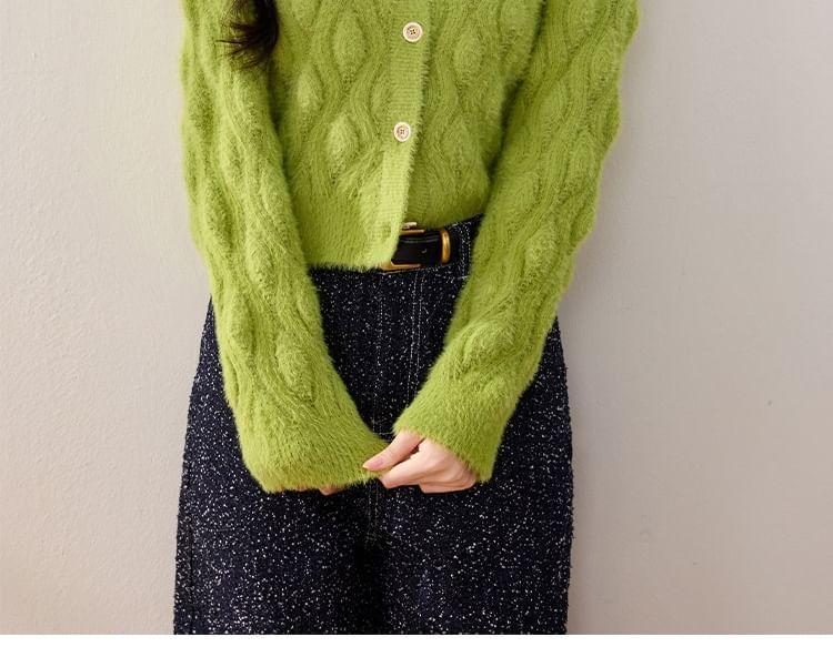 Round Neck Plain Cropped Cardigan Product Image