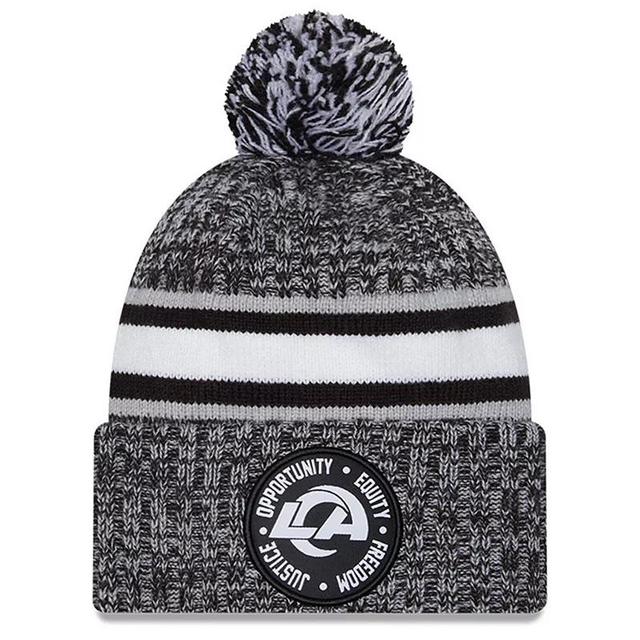 Mens New Era Heather Black Los Angeles Rams 2023 Inspire Change Cuffed Knit Hat With Pom, Grey Product Image