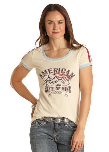 SALE Panhandle® Ladies' S/S "American State Of Mind" Natural Ringer Tee Product Image