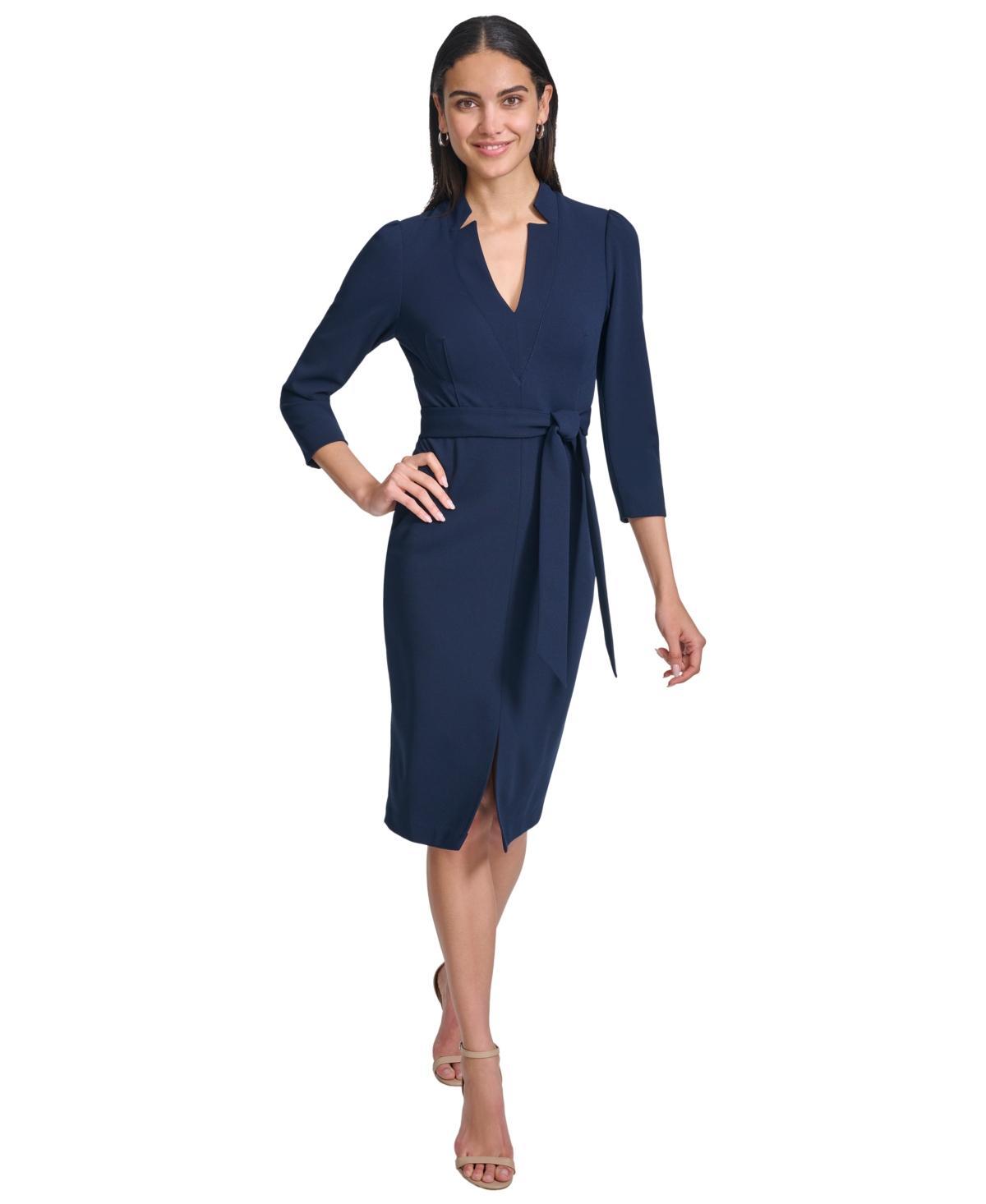 Calvin Klein Womens Belted 3/4-Sleeve Sheath Dress Product Image