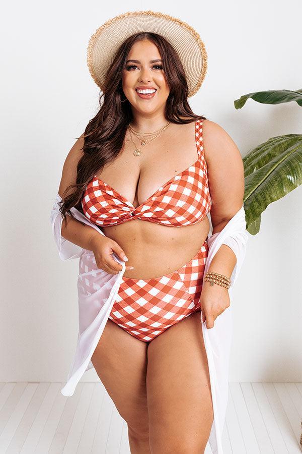 Tanning In Tulum Gingham Bikini Top in Aurora Red Product Image