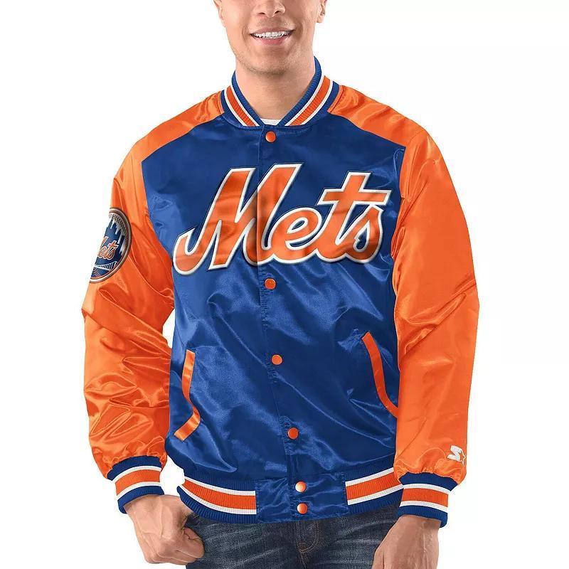 Mens Starter Royal/Orange New York Mets Varsity Satin Full-Snap Jacket Product Image