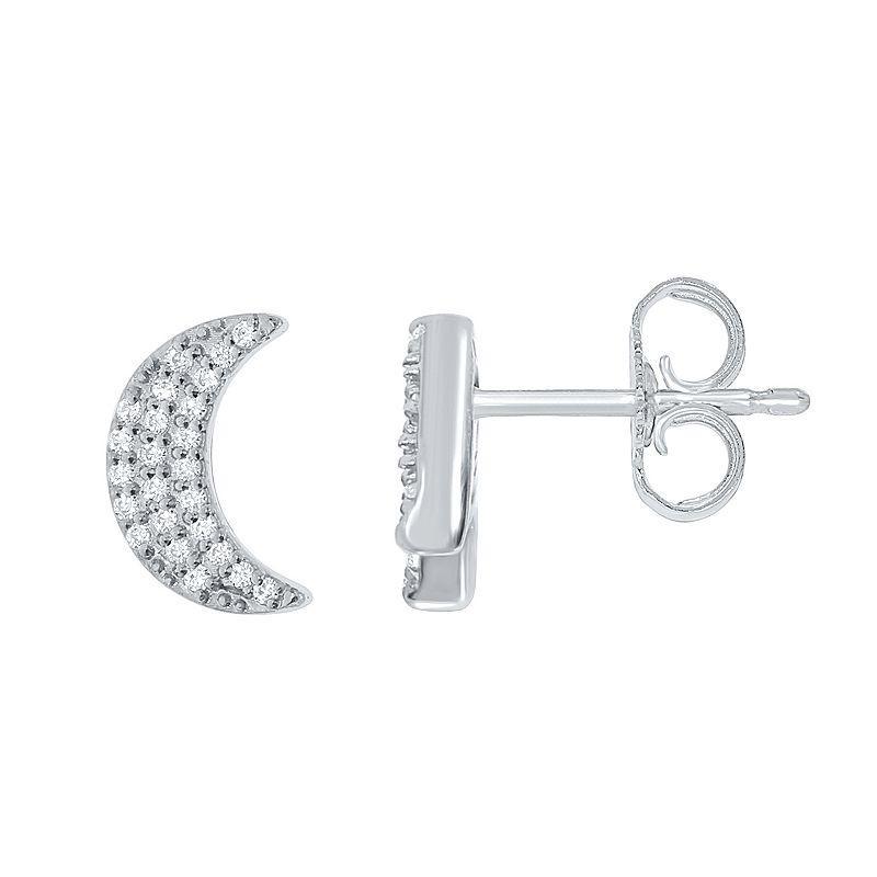 Sterling Silver 1/6 Carat T.W. Diamond Crescent Moon Stud Earrings, Womens, White Product Image