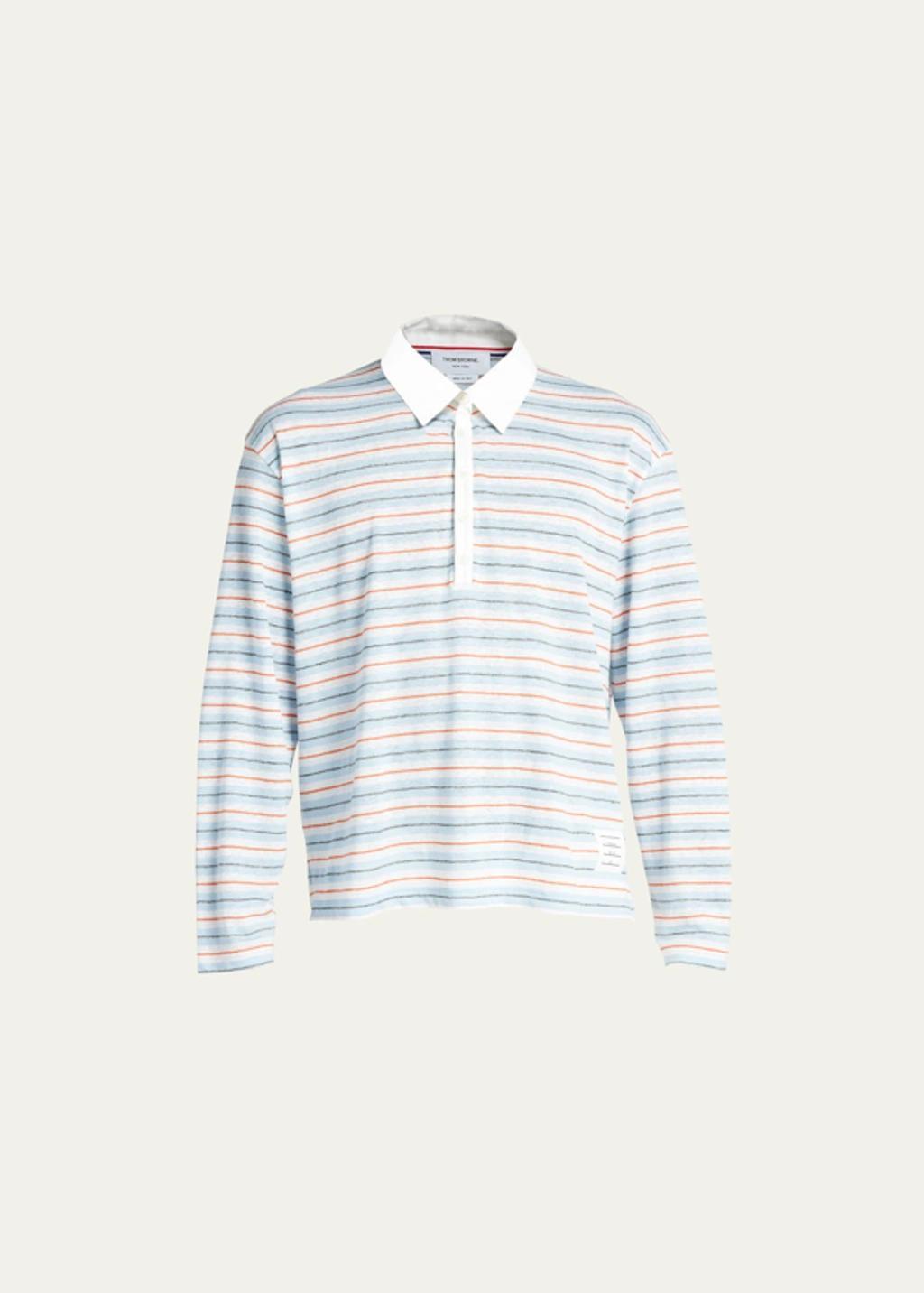 Men's Stripe Linen Jersey Long-sleeve Polo Shirt In Stripped Product Image