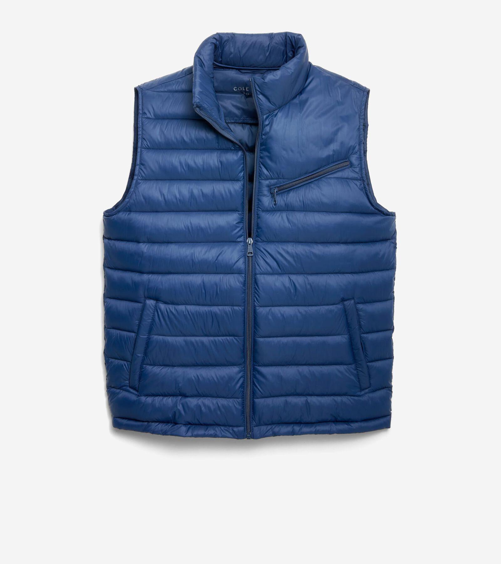 Cole Haan Mens 26.5 Zip Front Quilted Vest - Blue Size Large Product Image