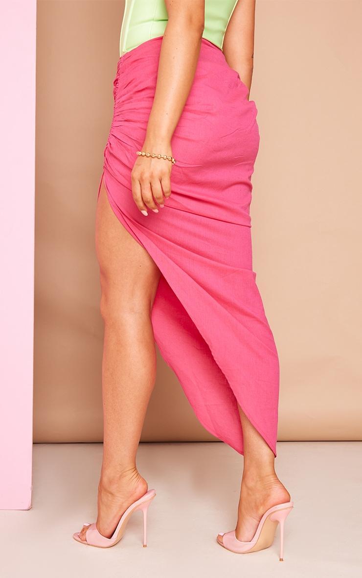 Hot Pink Linen Look Ruched Zip Detail Midaxi Skirt Product Image