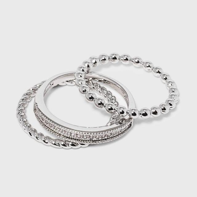 Womens Cubic Zirconia Band-Small Rope Band and Med Bead Band Plated Stack Ring Set Product Image