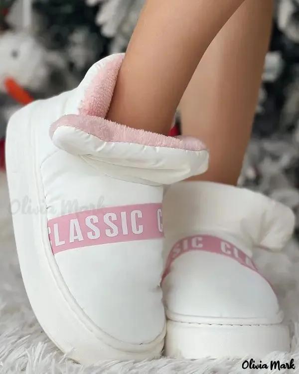 Olivia Mark – Letter Pattern Lined Puff Slippers Product Image