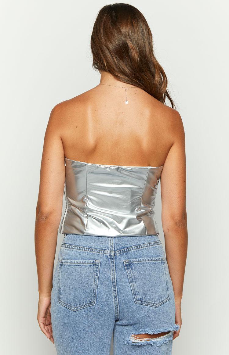 Never There Silver Metallic Strapless Top Product Image