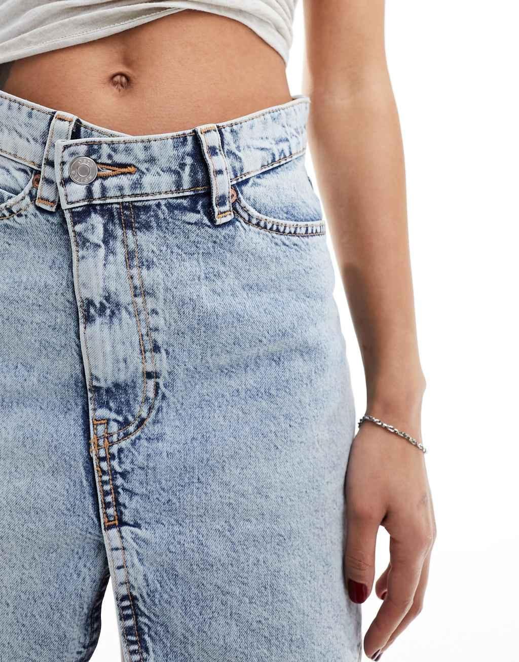 ASOS DESIGN denim mini skirt with cross front waist in light wash Product Image