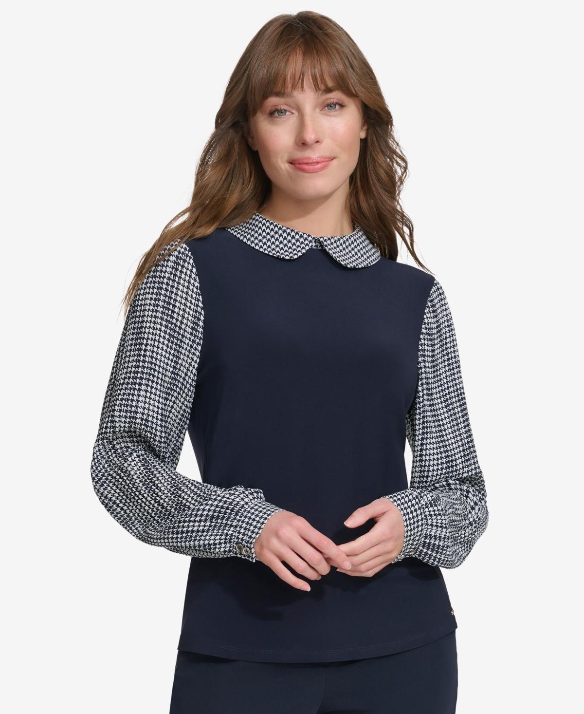 Tommy Hilfiger Womens Collared Pleated-Sleeve Top - Mdnght Product Image