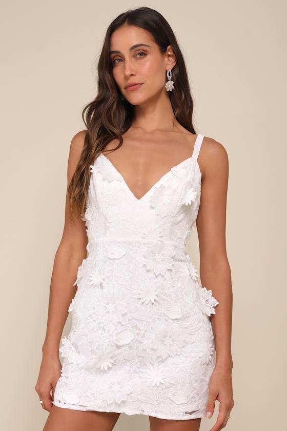 Exceedingly Lovely White Applique Floral Backless Mini Dress Product Image