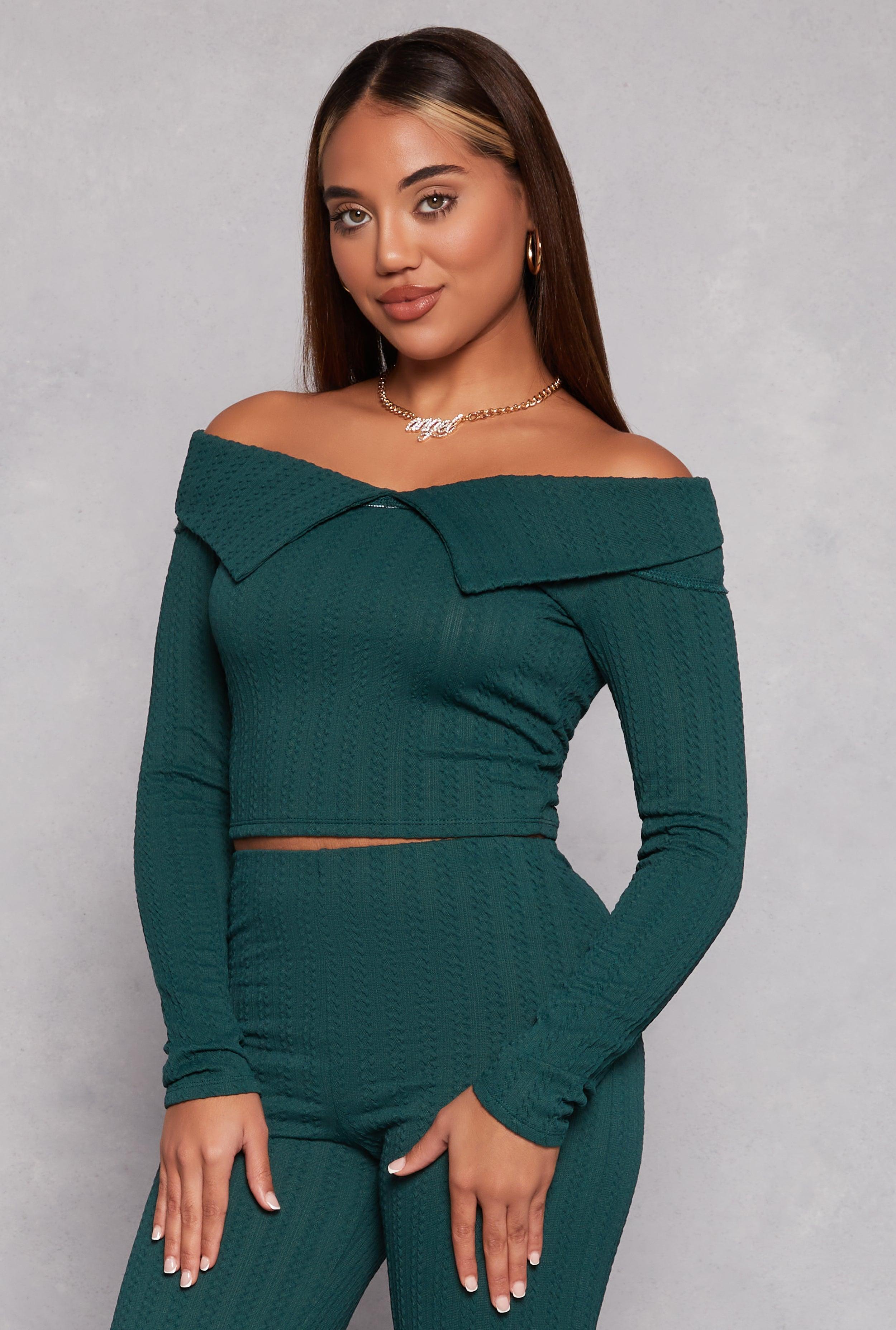 Womens Textured Knit Off the Shoulder Long Sleeve Top Product Image