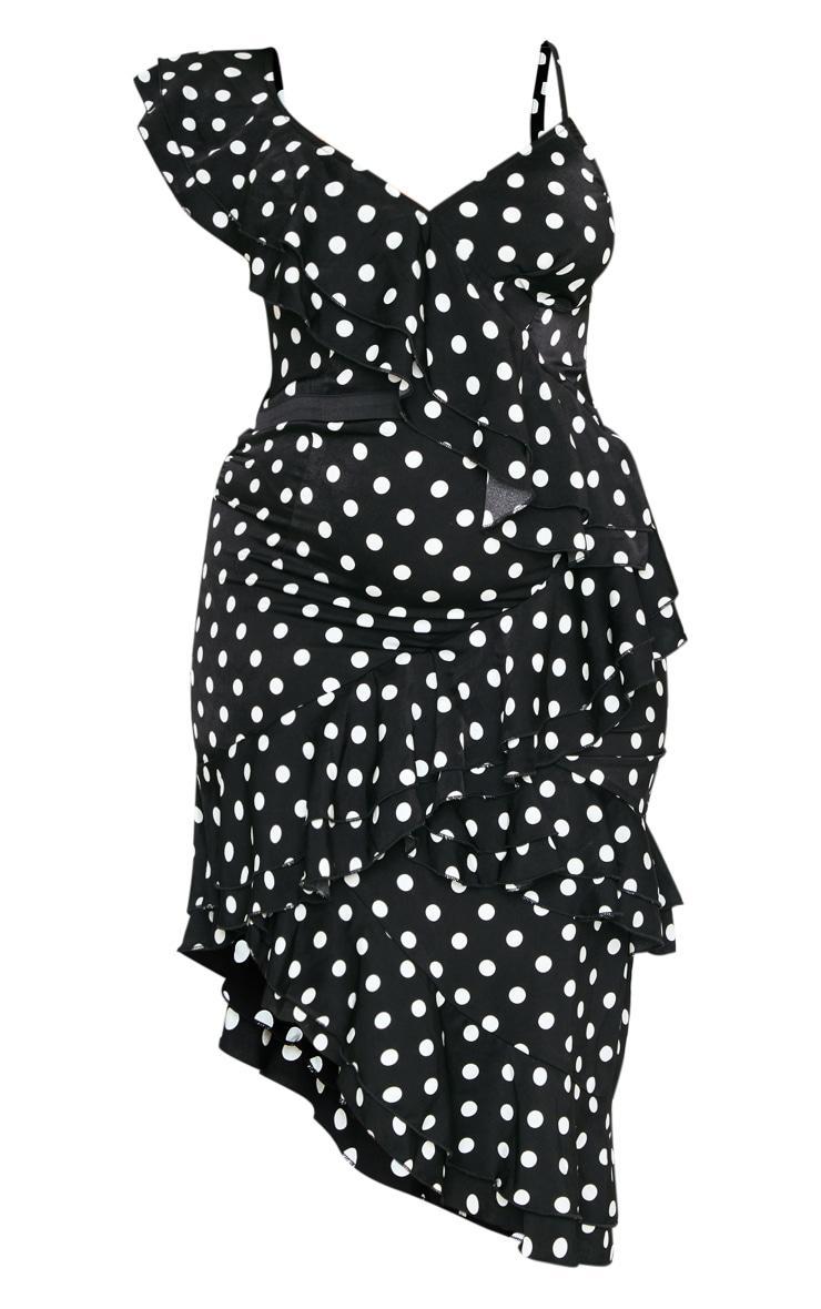 Plus Black Polka Dot Ruffle Detail Midi Dress Product Image