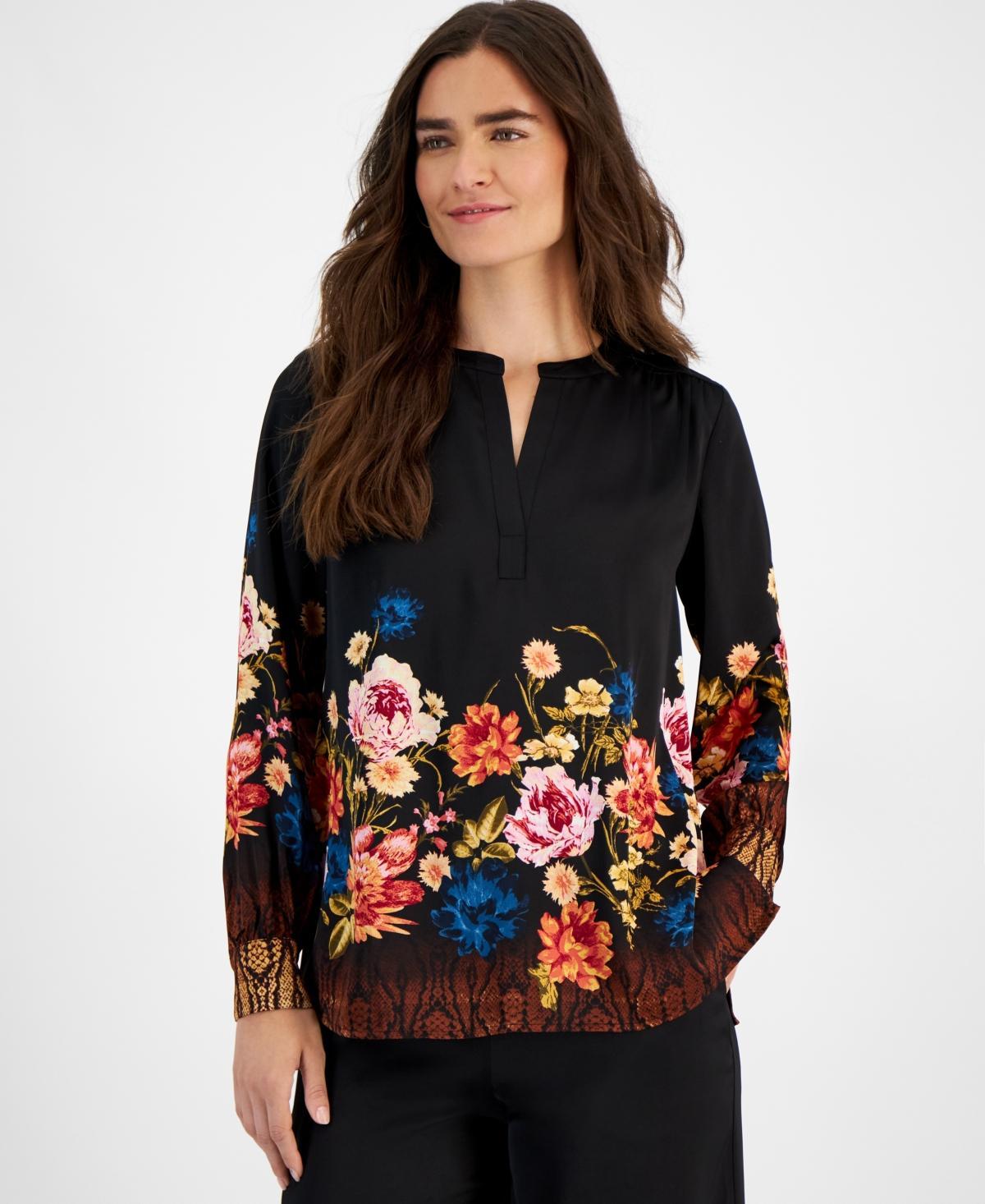 Jm Collection Womens Printed Satin Split Neck Blouse, Created for Macys Product Image