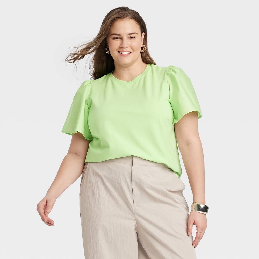 Womens KTW Puff Elbow Sleeve T-Shirt - A New Day Lime XXL Product Image