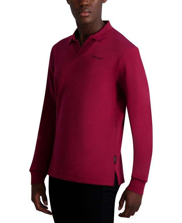 Karl Lagerfeld Paris Mens Signature Logo Long Sleeve Knit Johnny Collar Polo Shirt Product Image