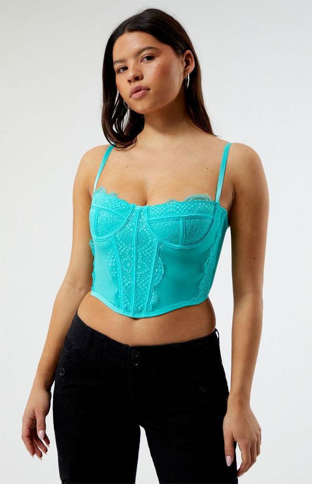 Women's Lace Trim Mesh Corset Top Product Image