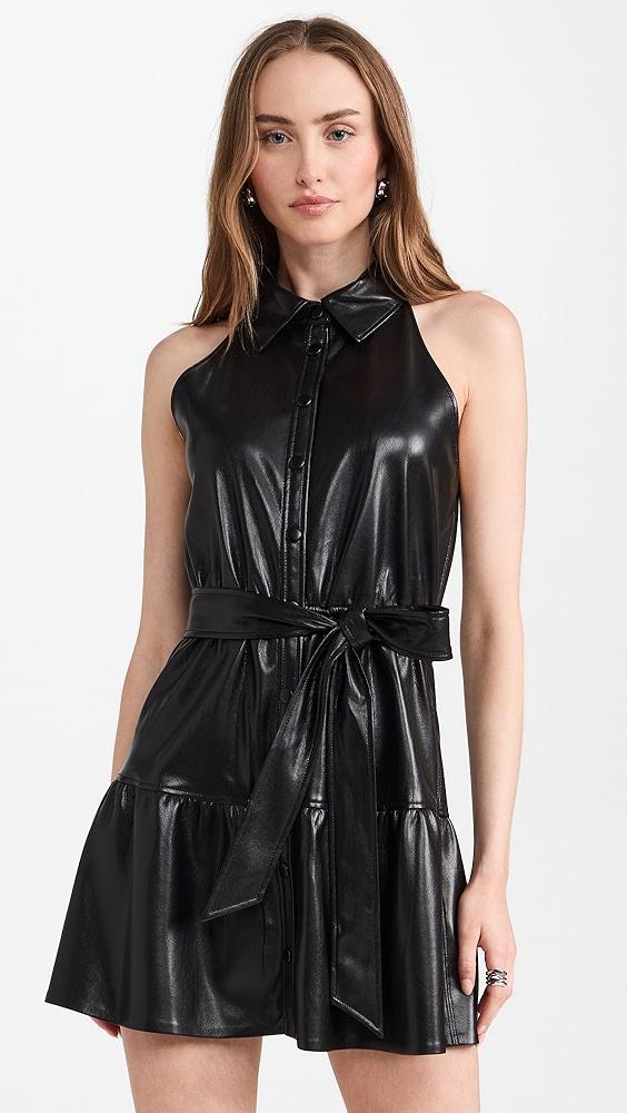 alice + olivia Miranda Vegan Leather Tiered Mini Dress | Shopbop Product Image