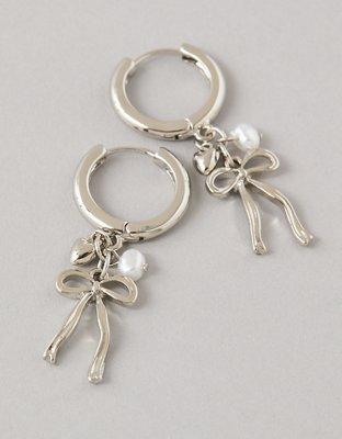 AEO Bow Charm Hoop Earrings Product Image