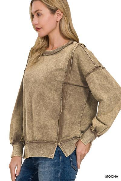 French Terry Split Cuff Sweatshirt- Mocha Product Image