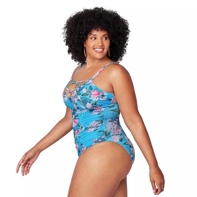 Plus Size CUPSHE Floral Strappy Tummy Slimmer One-Piece Swimsuit, Womens Product Image