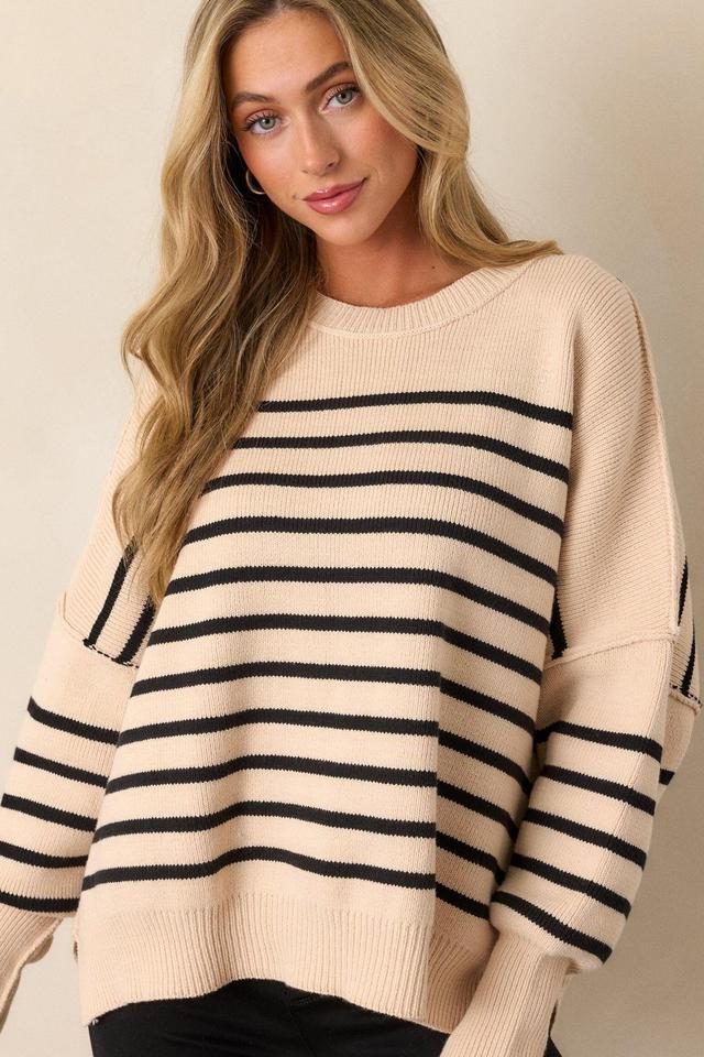 Whispering Woods Beige Stripe Knit Sweater Product Image