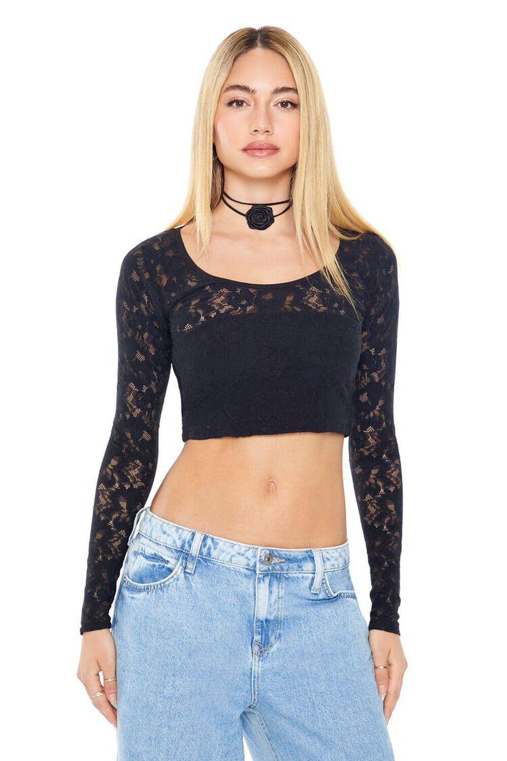 Lace Long-Sleeve Crop Top | Forever 21 Product Image