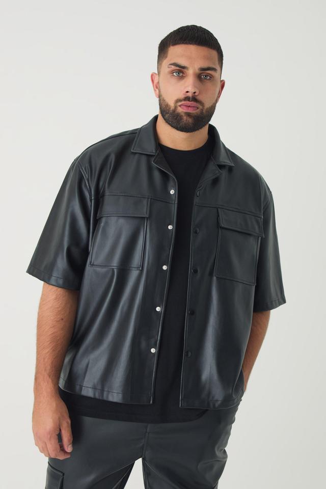 Plus PU Short Sleeve Overshirt | boohooMAN USA Product Image