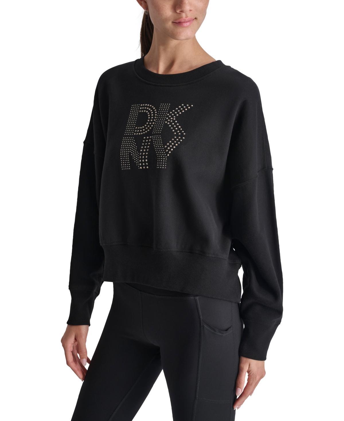 Dkny Sport Womens Studded Logo Fleece Crewneck Sweatshirt Product Image