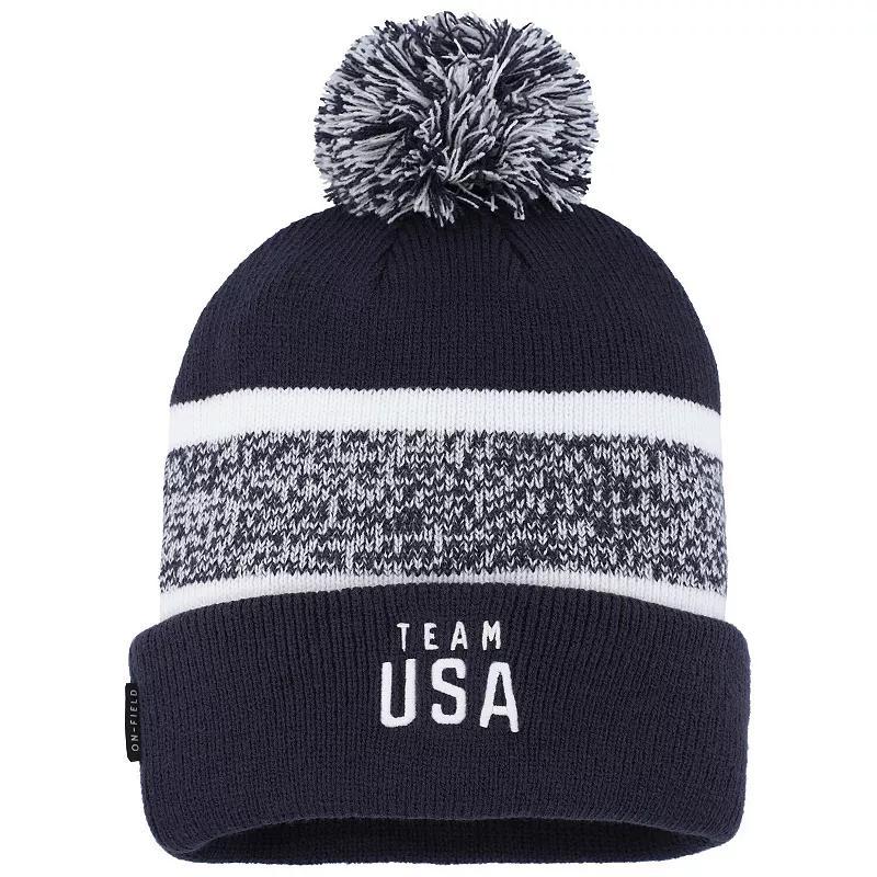 Mens Nike Navy Team USA Peak Cuffed Knit Hat with Pom, Usa Blue Product Image