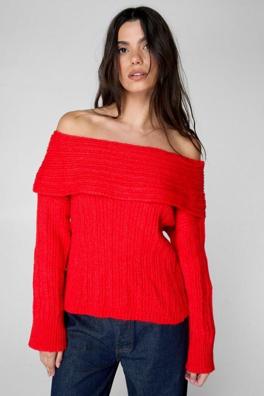 Knitted Off The Shoulder Long Sleeve Top Product Image