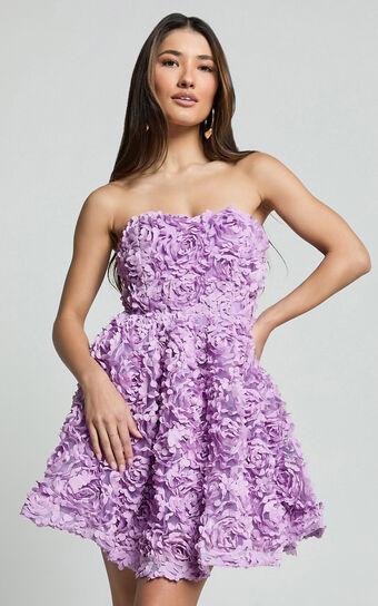 Renee Mini Dress - Strapless Sweetheart Dress in Purple Product Image