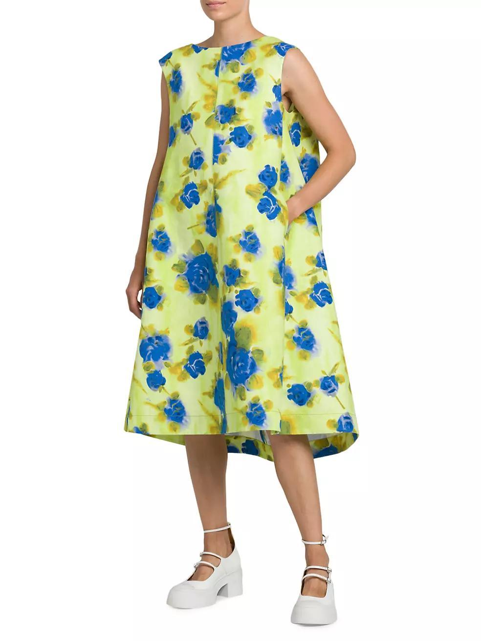 A-Line Floral Cotton Midi-Dress Product Image