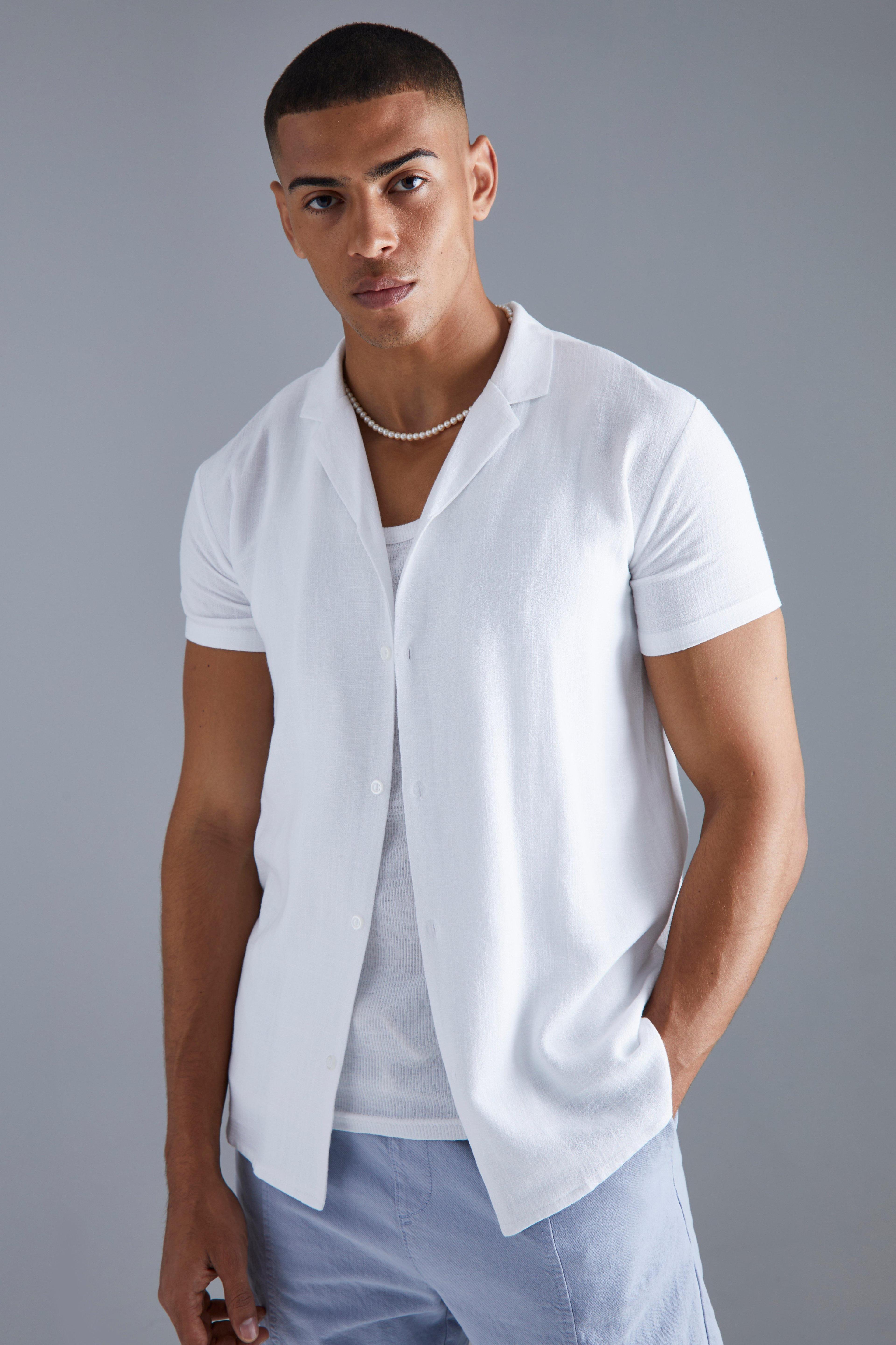 Short Sleeve Linen Revere Shirt | boohooMAN USA Product Image