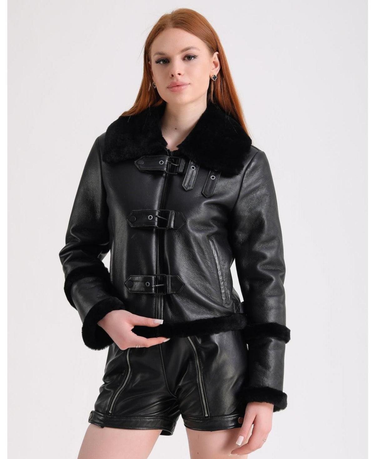 Furniq Uk Womens Shearling Jacket Black Product Image