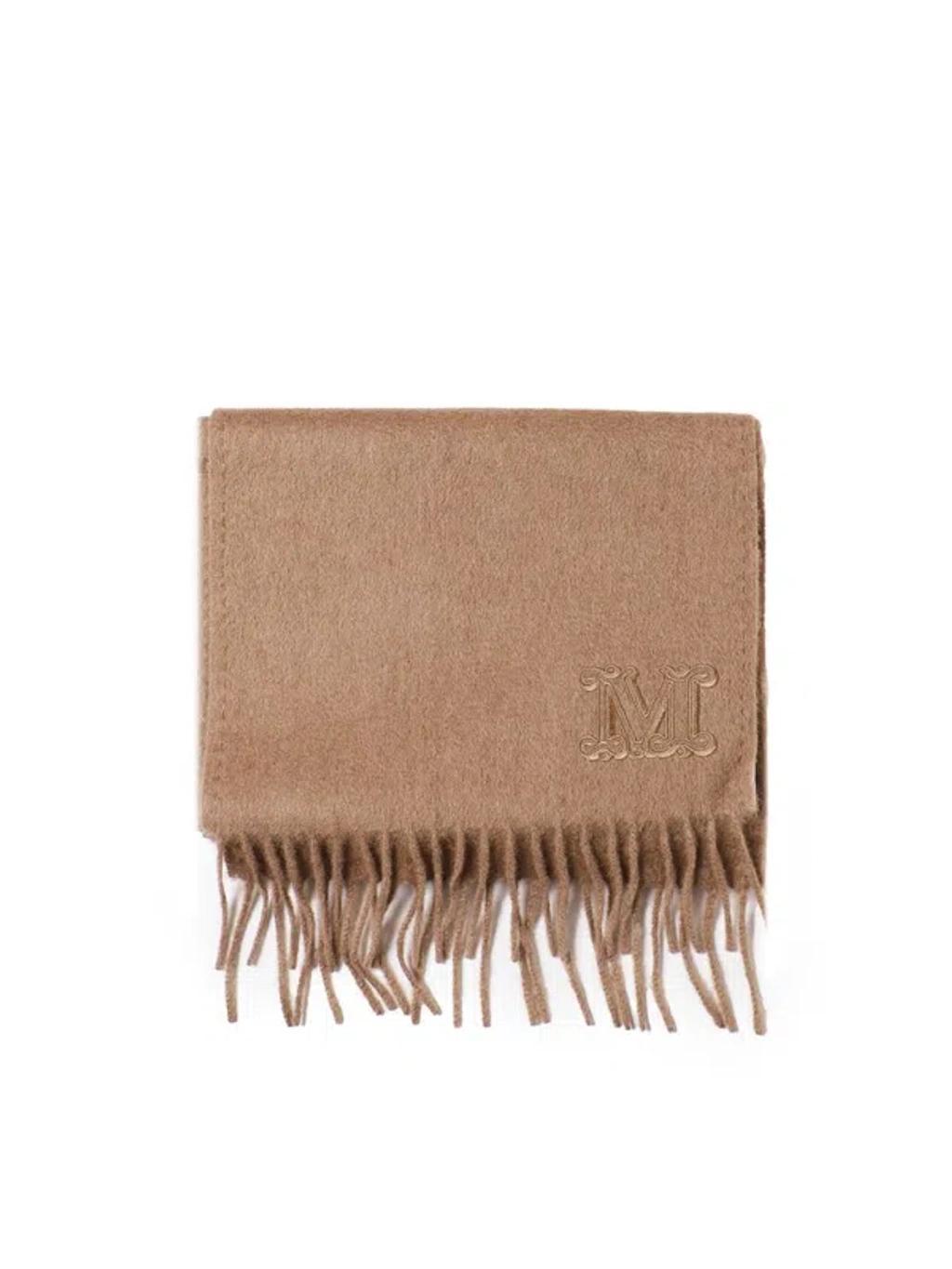 MAX MARA Logo Embroidered Fringed Scarf In Brown Product Image