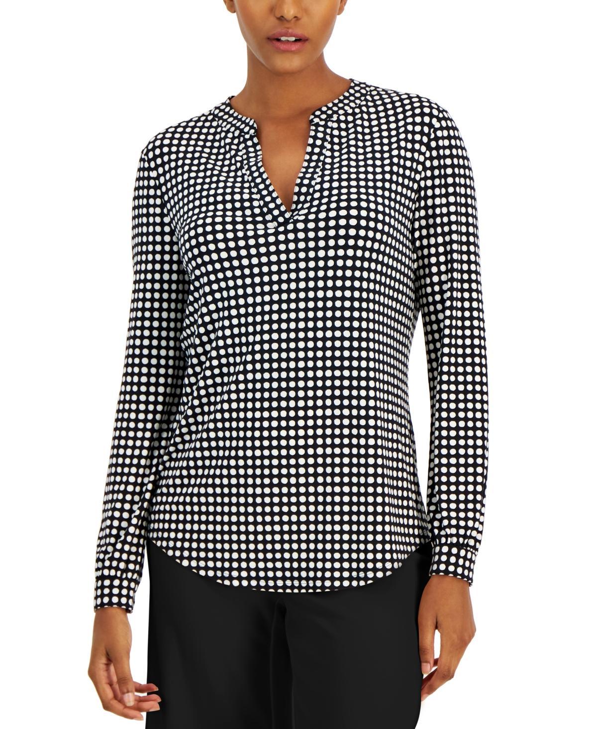 Anne Klein Womens Split-Neck Pearl-Dot Top - Anne Black/ Product Image