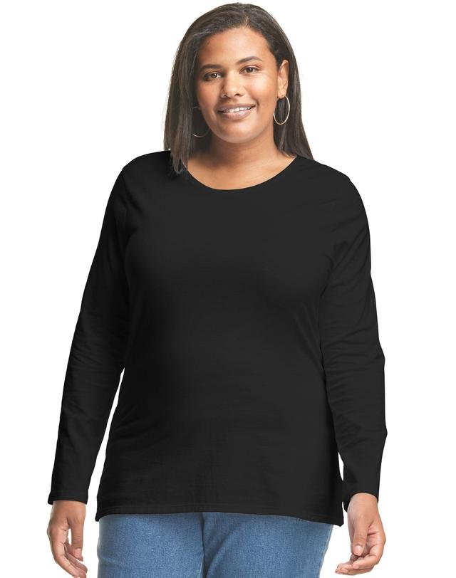 Hanes Womens Long Sleeve Scoop Neck Cotton T-Shirt (Plus Size) Violet Splendor 2X Product Image