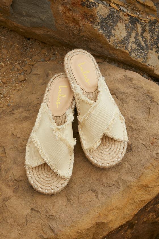 Verka Beige Denim Espadrille Slide Sandals Product Image